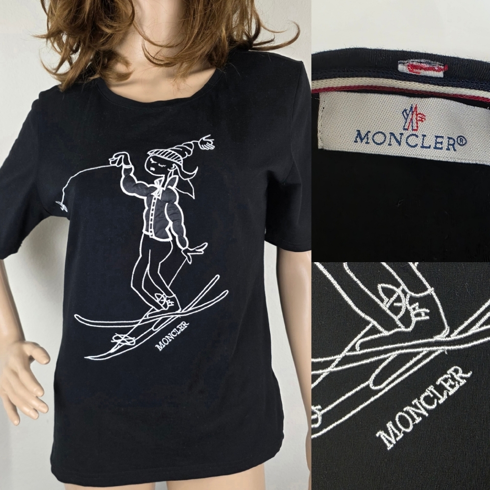 MONCLER Embroidered Graphic Crew Neck T-Shirt (Stretchable) - Medium Retail:$290